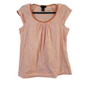 Rafaella Womens Tee Size L Orange White Striped Cuffed Raglan Sleeve Pleated Top